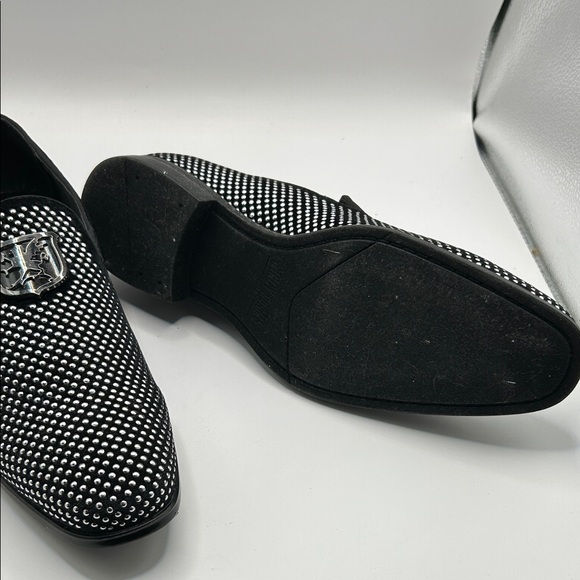 Stacy Adams Black and Silver Studded Loafers - Picture 6 of 7